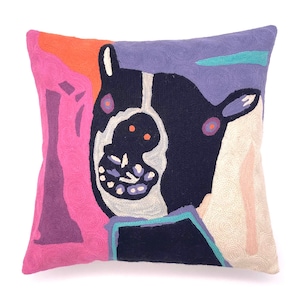 Cushion Cover, Aboriginal Art Design, Dog, Chainstitch wool, Kashmir, Australia Fair Trade, Karen Barnes, Living room, BWA, 40 cm