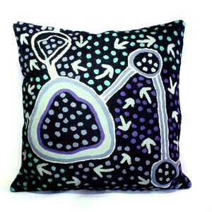 Cushion Cover, 40 cm, Aboriginal Design, Emu Story, Chainstitch wool, Kashmir -Australia Fair Trade, Pauline Singleton,Living room, Home