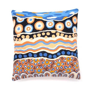 Cushion Cover, 40 cm, Aboriginal Design, wool, Chainstitch, Australia Fair Trade, Bianca Gardiner-Dodd, Living room, bedroom, home