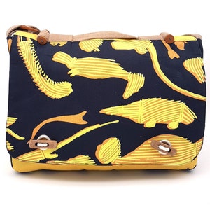Jules Satchel - Australie, Oiseaux, Imprimé à la main, Art, Tissu, Joe Guymala, Arts injalak, Animaux, Aborigène, Sac messager, Bandoulière