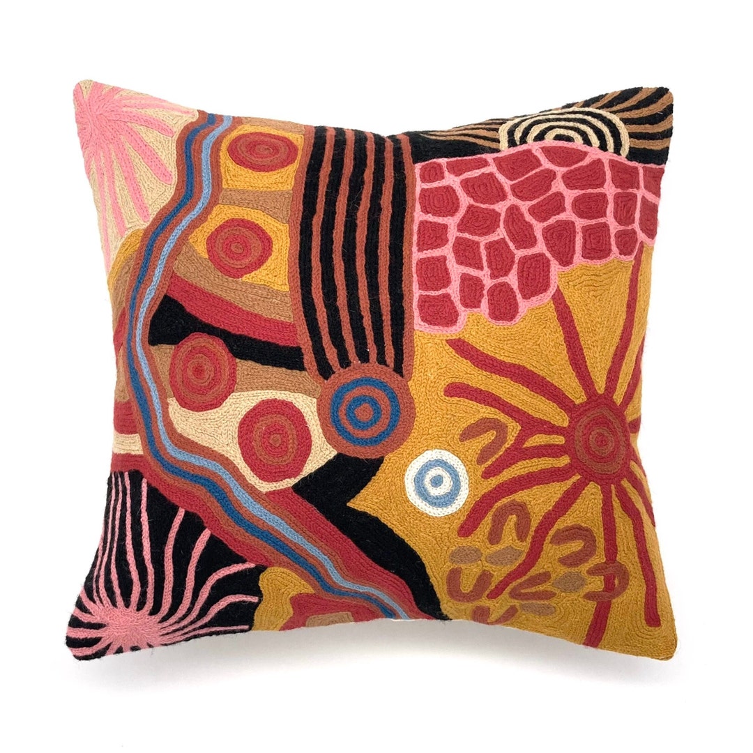 Donna Rioli Cushion Cover, 40 Cm, Wool, Aboriginal Art, Cockatoos, Chainstitch ...