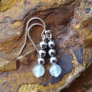 Aquamarine Earrings, Silver Hematite Earrings, Sterling Silver Drop Earrings, March Birthstone Gift, Dangly Gemstone Earrings image 1
