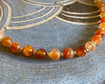 Orange Fire Crackle Agate Necklace, Gemstone Beaded Necklace, Crystal Bead Jewellery