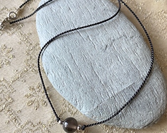 Ice Obsidian Black Silk Cord Choker Necklace, Minimalist Necklace,