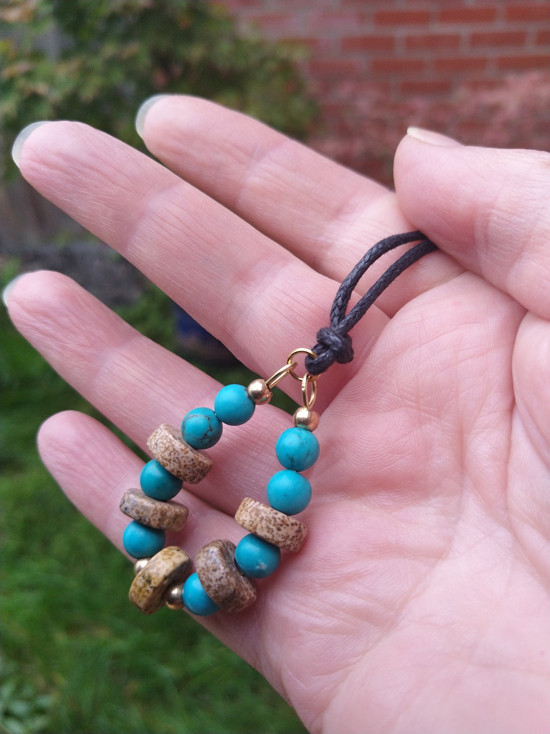 Turquoise and Picture Jasper Long Necklace Pendant Etsy UK