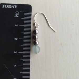 Aquamarine Earrings, Silver Hematite Earrings, Sterling Silver Drop Earrings, March Birthstone Gift, Dangly Gemstone Earrings image 2