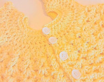 Cute Yellow Crochet Baby Set, Baby Dress Hat, Infant Dress, Baby