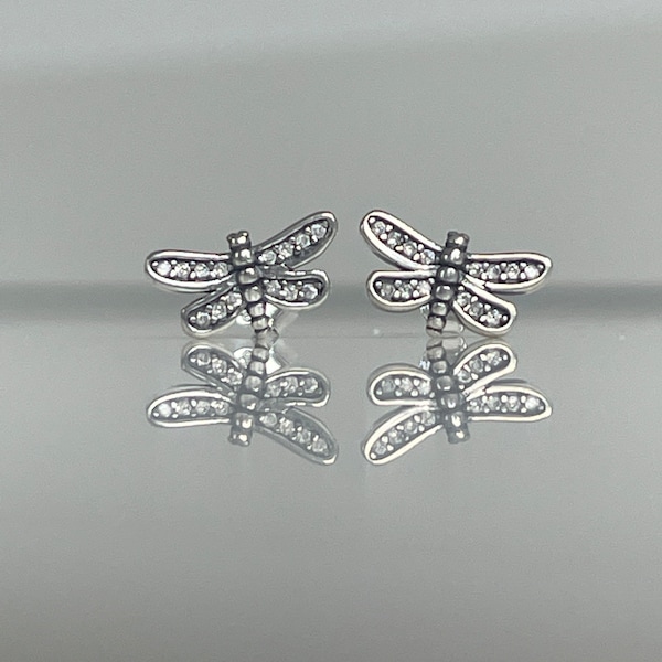 Pandora 925s ALE Sparkling Dragonfly Stud Earrings - NEW - Free Gift Box
