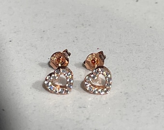 925s ALE Rose Pandora Open Heart Stud Earrings Free Gift Box