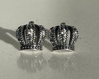 925s ALE Silver Pandora Sparkling Crown Stud Earrings Free Gift Box