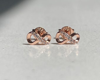 Pandora Rose 925s ALE Infinity Stud Earrings Free Gift Box
