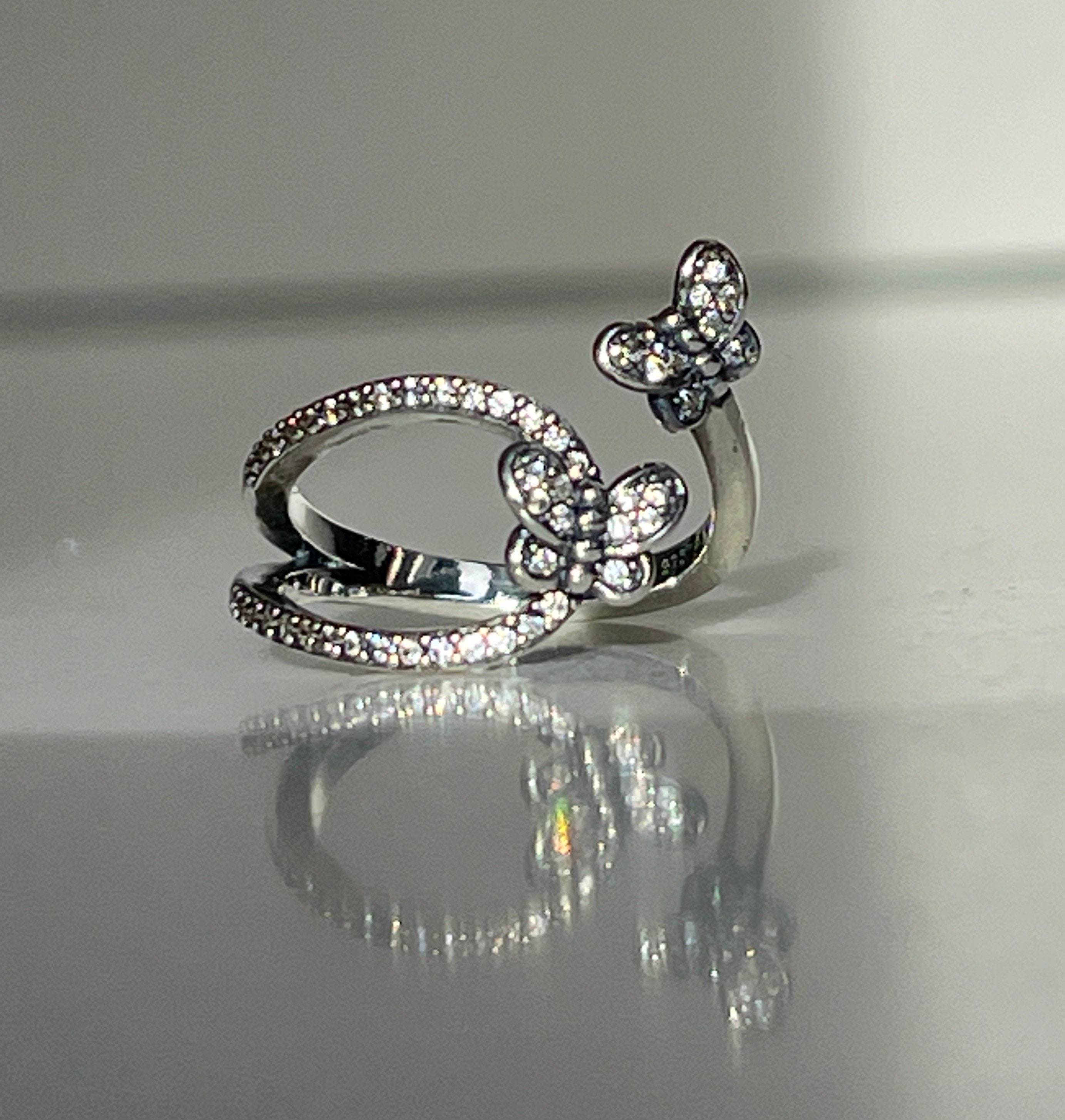 Pandora 925s ALE Sparkling Butterfly Open Silver Ring Size 56 Free
