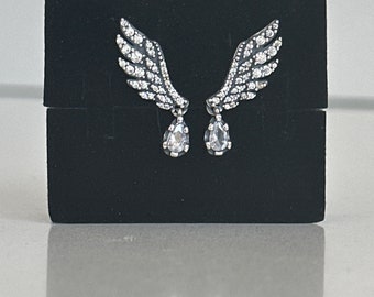 Pandora Silver 925s ALE Dangling Angel Wings Stud Earrings Free Gift Box