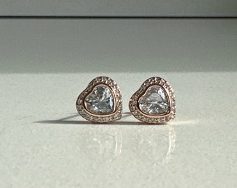 Pandora Rose 925s ALE Halo Heart Clear Stud Earrings Free Gift Box