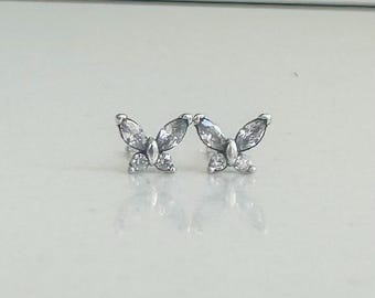Pandora 925s ALE Sparkling Clear Petite Butterfly Stud Earrings Free Gift Box