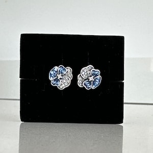 Pandora 925s ALE Blue Pansy Sparkling Stud Earrings - NEW - Free Gift Box