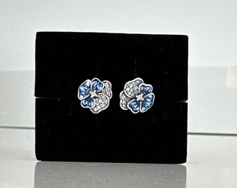 Pandora 925s ALE Blue Pansy Sparkling Stud Earrings - NEW - Free Gift Box