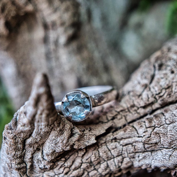 Bague en argent 925, topaze bleue, bijoux en pierre précieuse, bijoux de cérémonie, bijoux de fiançailles, bijoux de mariage