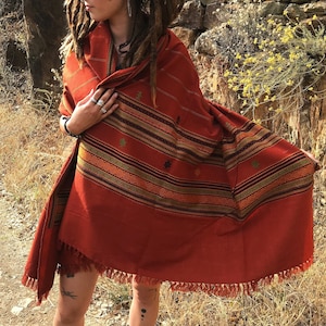 Tribal Shawl - Himalayan Shawl - Ethnic Shawl - Embroidered Shawl - Large Oversized Shawl