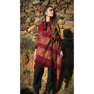 Châle tribal - Châle himalayen - Châle ethnique - Châle brodé - Grand châle surdimensionné