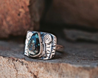 Zilveren ring 925, azurite, edelsteen sieraden, tribale sieraden, etnische sieraden