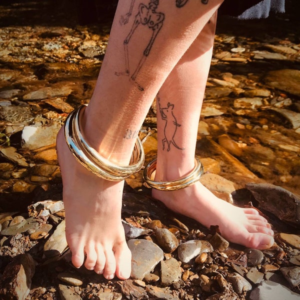 Armband de cheville en laiton - Armband de pied doré - Armband de cheville gitane - Bijoux ethniques