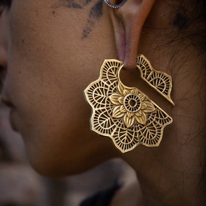 Gold Brass Geometric Ear Weights • Ethnic Gauge Earrings
