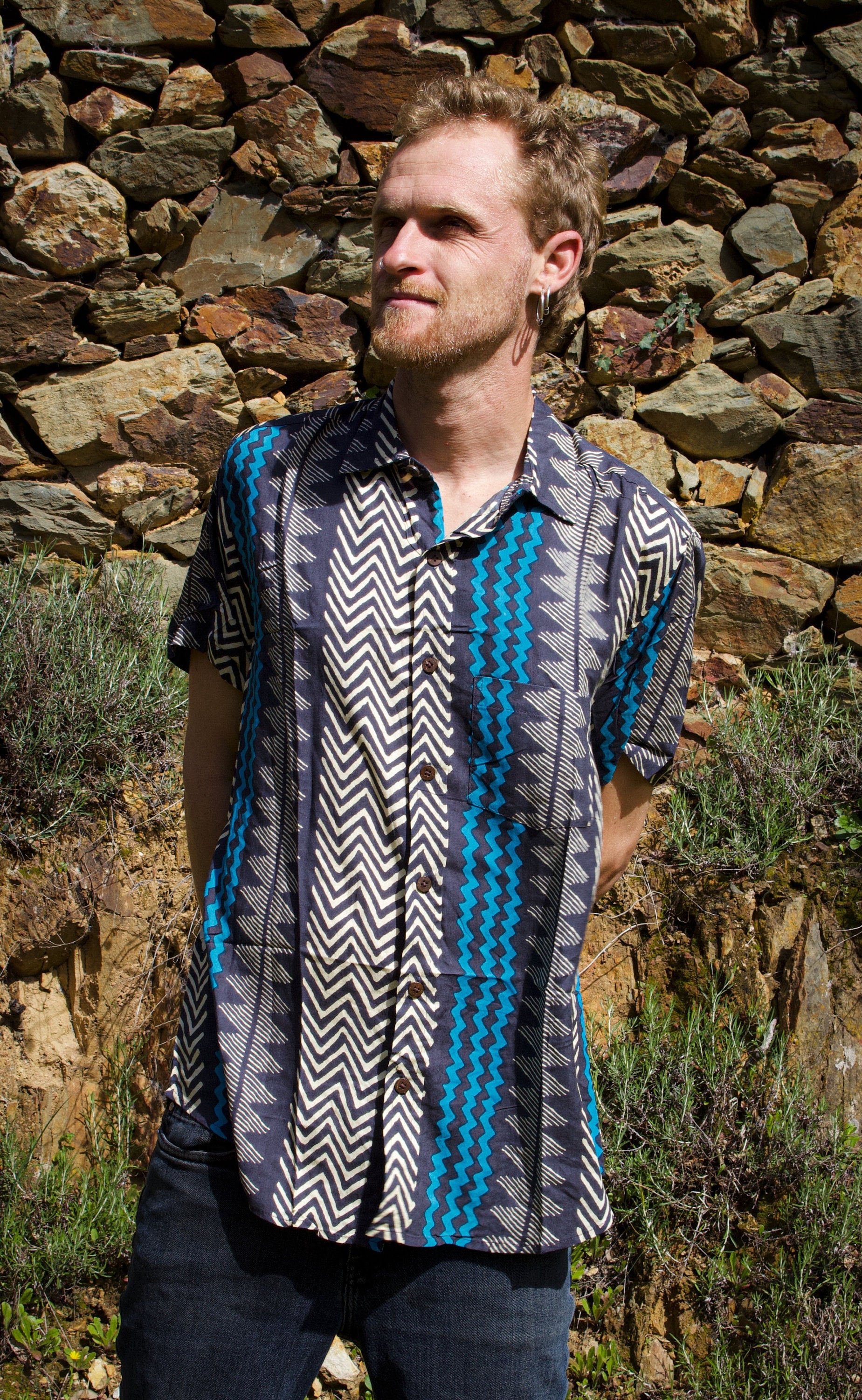 Jeans Industry Chemise Motif Bandana Chemise Manches Courtes Homme