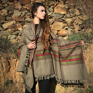 Tribal Shawl - Himalayan Shawl - Ethnic Shawl - Embroidered Shawl - Large Oversized Shawl