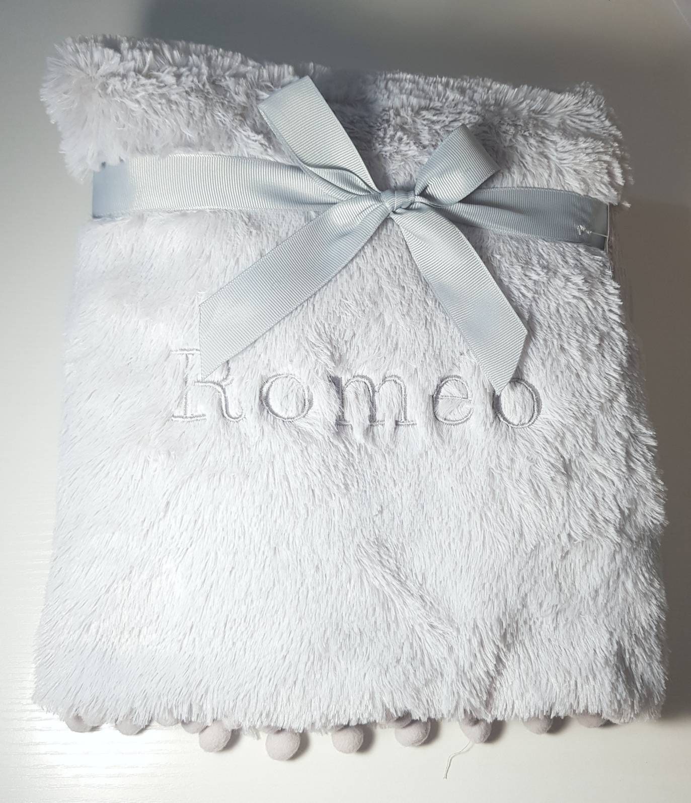 Personalised luxury baby Blanket pom pom trim high pile Etsy