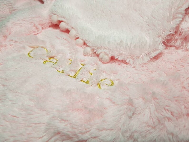 Personalised luxury baby Blanket pom pom trim high pile Etsy