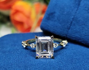 3 CT Emerald Cut verlovingsring in massief geel 10K/14k/18k goud, Emerald Cut Solitaire verlovingsring, briljante Moissanite ring