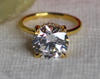 3 CT ronde briljant geslepen kleurloze Moissanite ring, klauw uitsteeksels Pave set ring, Moissanite verlovingsring, geel gouden trouwring, geschenken