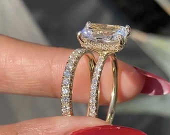 3.50 CT Radiant Cut Moissanite Engagement Diamond Ring Bridal Set Gift For Her Wedding Band Promise Ring For Women Wedding Handmade Jewelry