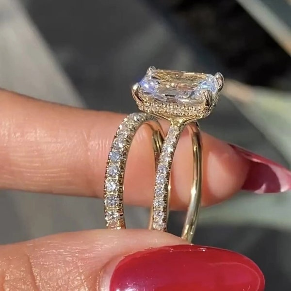3.50 CT Radiant Cut Moissanite Engagement Diamond Ring Bridal Set Gift For Her Wedding Band Promise Ring For Women Wedding Handmade Jewelry