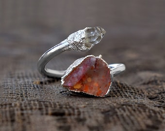 Natural Multi Stone Rings \ Herkimer Diamond & Sunstone Rings \ Adjustable Rings \ Rings For Women \ Statement Rings \ Boho Rings For Her