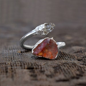 Natural Multi Stone Rings \ Herkimer Diamond & Sunstone Rings \ Adjustable Rings \ Rings For Women \ Statement Rings \ Boho Rings For Her