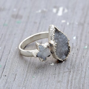 Adjustable White Druzy Gemstone Ring \ 925 Sterling Silver Ring \ Rings For Women \ Minimalist Rings \ Silver Jewelry \ Boho Ring For Her