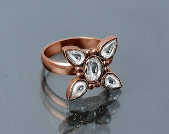 Elegant Polki Ring | 925 Sterling Silver | Gemstone Ring | White Band Ring | Engagement Gift | Ring For Love | Gift For Mother