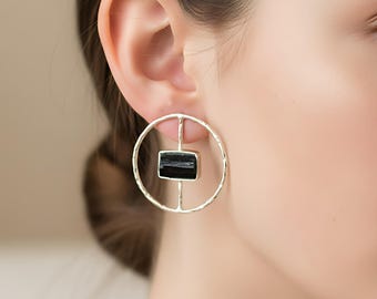 Ohrringe aus schwarzem Turmalin | Ohrringe aus Rohedelstein | Handgefertigter Schmuck aus Heilkristallen | Geschenk für Sie
