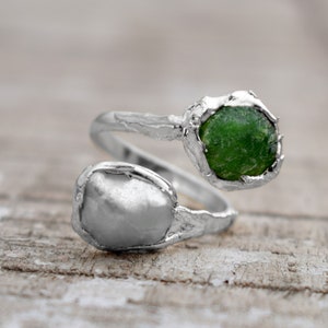 Natural Multi Stone Silver Rings \ Adjustable Rings \ Handmade Rings \ Emerald Rings \ Minimalist Rings \ Rings For Women \ Gift For Her