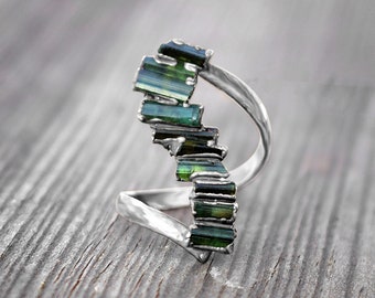 Handmade Multi Tourmaline Gemstone Ring-Stackable, Statement, Bypass-Rings for Women, Boho Style, Dainty 925 Silver Ring - Graduation Gift
