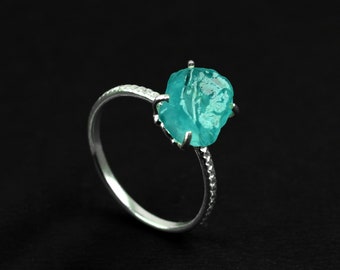 Amazing Raw Blue Apatite Ring | 925 Sterling Silver | Wholesale Ring | Statement Ring | Silver Jewelry | Natural Raw Gemstone | Gift For Her