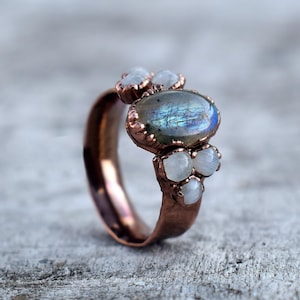 Natural Labradorite & Rainbow Moonstone Silver Ring \ Multi Stone Ring \ Handmade Ring \ Healing Crystal \ Birthstone Ring \ Ring For Women