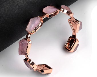 Natural Rose Quartz Silver Cuff Bracelets  \ Gemstone Bangle \ Bracelets For women \ Minimalist Bangle \ Silver Bangle \ Silver Gift For Her