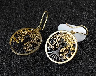 Handmade Tree of Life Round Earrings-Statement Dangle Earrings-Dainty 925 Silver Jewelry-Graduation Gift for Women and Girls - Gift For Mom.