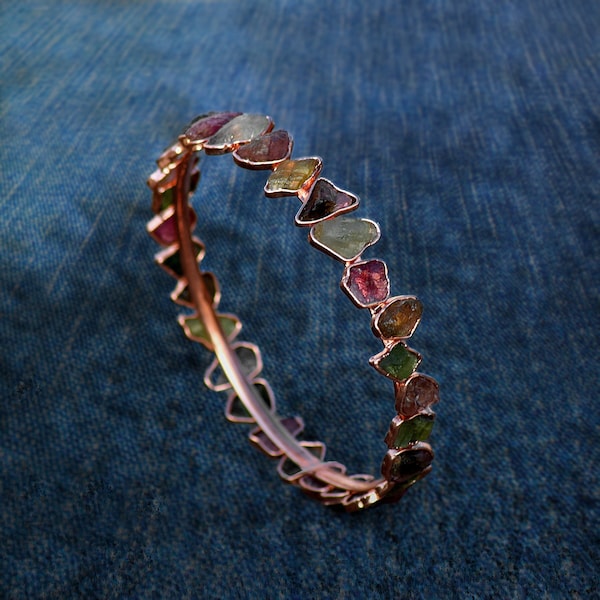 Rare Tourmaline Channel Bracelet | Gemstone Bracelet | Multi-Color Bangle Bracelet | Gold Plated Jewelry | Wedding Gift| Bracelet For Mother