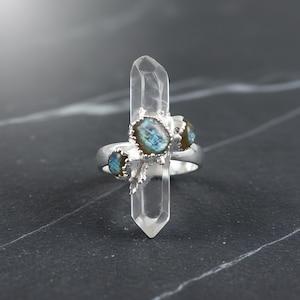 Crystal & Labradorite Ring \ Handmade Healing Stone Ring \ Statement Jewelry \ Gift For Her