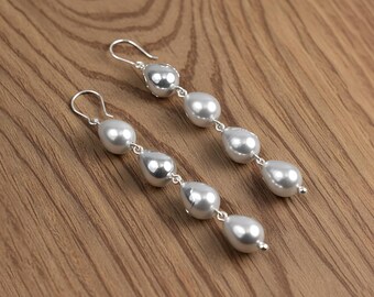 Tropfenförmige Perlenohrringe \ Eleganter Edelstein-Tropfenschmuck \ Handgefertigte Hochzeitsaccessoires \ Geschenk für Sie