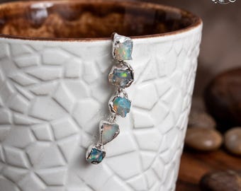 Raw Opal Ear Climber \ Artisan Crawler Earrings \ Handmade Bohemian Earcuff \ Statement Jewelry For Women